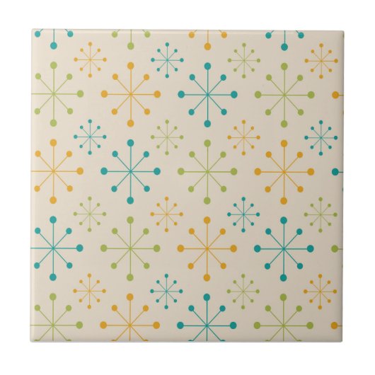 Carreau Milieu du siècle Starburst atomique Orange Vert sa (Devant)