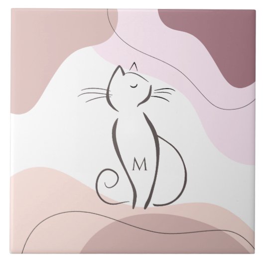 Carreau Mini Chat Noir Formes Boho Bio Monogramme (Devant)