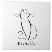 Carreau Mini chat noir sur blanc nom d'ajout (Devant)