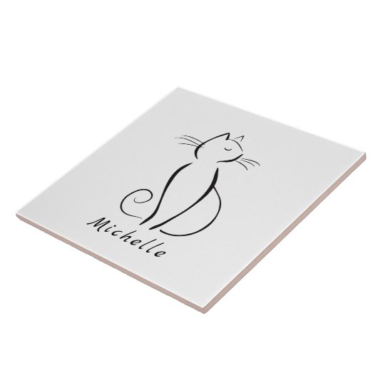 Carreau Mini chat noir sur blanc nom d'ajout (Côté)