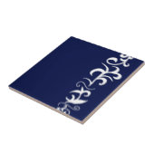 Carreau Minimalisme Art Abstrait Bleu Dessin à main blanch (Côté)