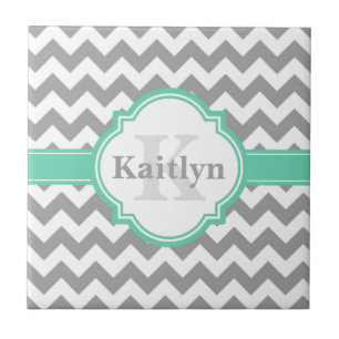 Carreau Mint Grey Chevron Motif & Quatrefoil marocain