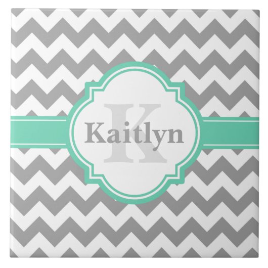 Carreau Mint Grey Chevron Motif & Quatrefoil marocain (Devant)