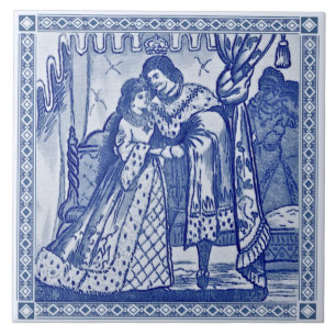 Carreau Minton Cinderella Blue Victorian Repro Tile c.1880