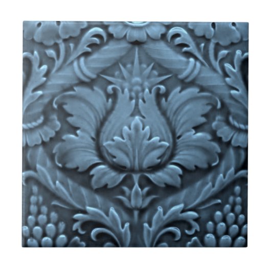 Carreau Minton Victorian Faux Relief Blue Reproduction (Devant)