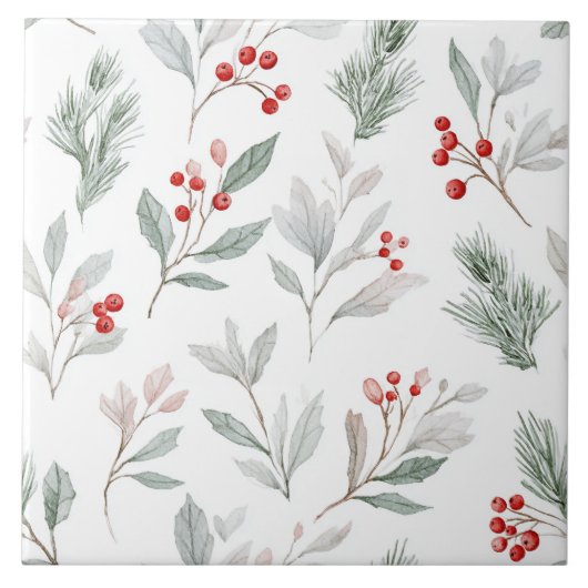 Carreau Mistletoe and Holly Berries Pattern (Devant)