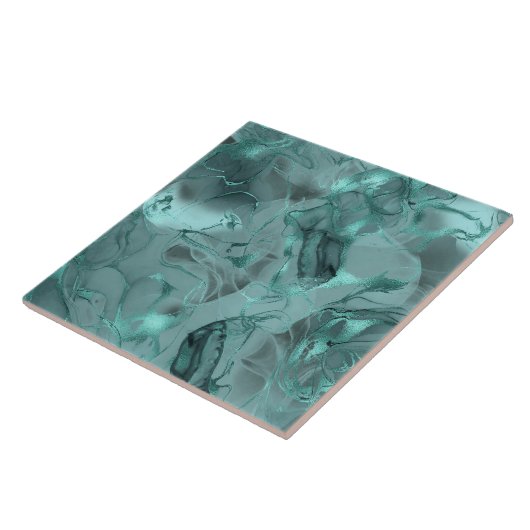 Carreau Misty Marble Abstract Pattern Dark Teal ID705a (Côté)