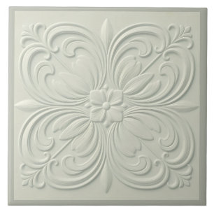 Carreau Misty Soft Green Faux Relief Floral
