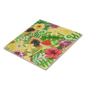 Carreau Mix-fruit tropical, fleurs et feuilles sur jaune (Côté)