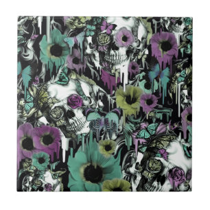 Carreau Mme Sandman, motif floral de crâne