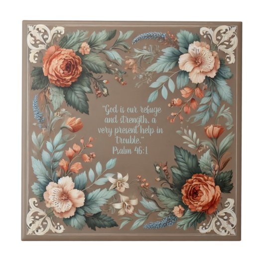 Carreau Mocha Floral Bible Verse personnalisable (Devant)