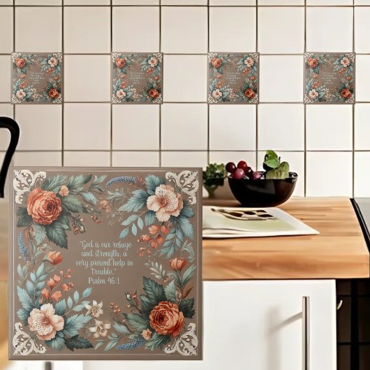 Carreau Mocha Floral Bible Verse personnalisable