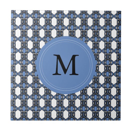Carreau Mod Retro Monogram Blue Abstrait Scarab Motif (Devant)