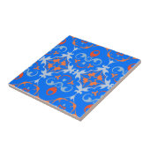 Carreau Modèle bleu méditerranéen Orange Damas (Côté)