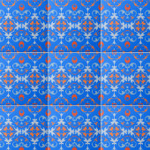 Carreau Modèle bleu méditerranéen Orange Damas
