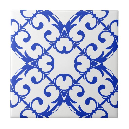 Carreau Modèle classique bleu et blanc Azulejo Damask (Devant)