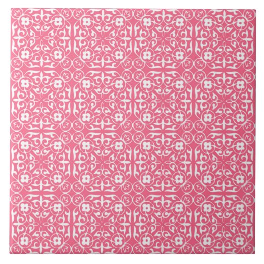 Carreau Modèle Damask médiéval, corail rose & blanc (Devant)