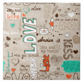Carreau Modèle de doodle de citations d'amour (Devant)