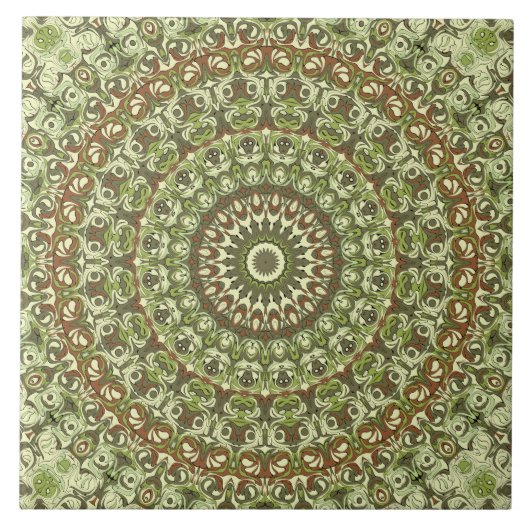 Carreau Modèle de mandala aux tons terreux de vert et de m (Devant)
