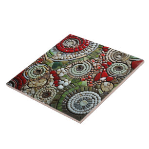 Carreau Modèle de spirale de Noël blanc, rouge et vert