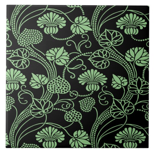 Carreau Modèle floral antique noir et vert (Devant)