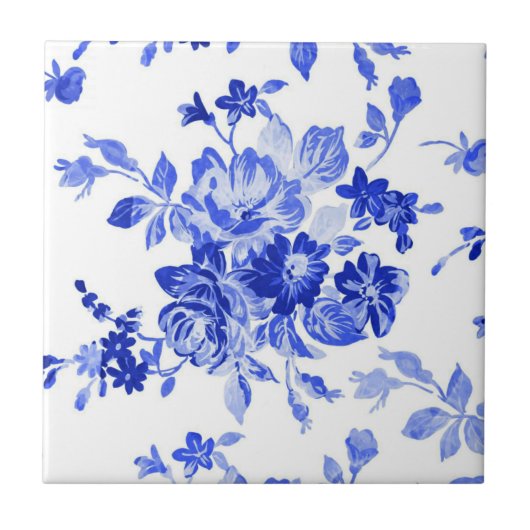 Carreau Modèle Floral bleu vintage et blanc (Devant)