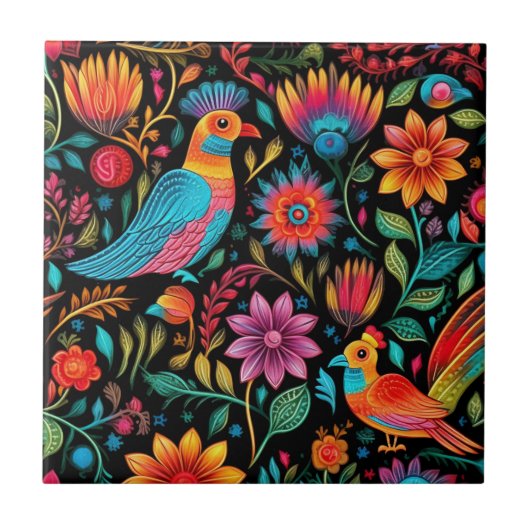 Carreau Modèle floral coloré mexicain (Devant)