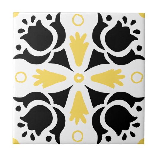 Carreau Modèle floral complexe noir et jaune (Devant)