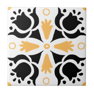 Carreau Modèle floral complexe noir et orange