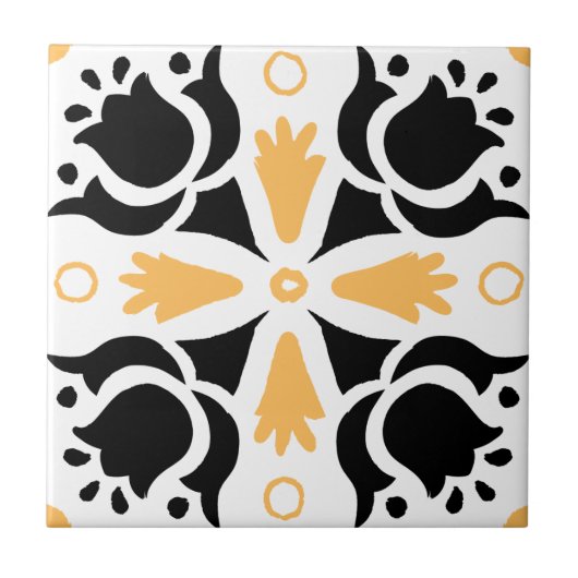 Carreau Modèle floral complexe noir et orange (Devant)