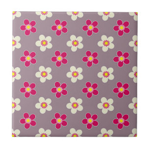 Carreau Modèle floral de pourpre et de fleurs blanches sur