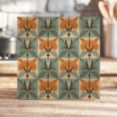 Carreau Modèle floral du milieu du siècle en orange et ble