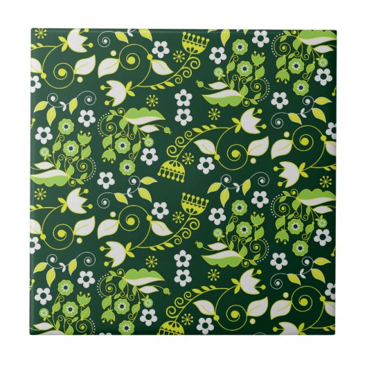 Carreau Modèle floral scandinave moderne vert foncé (Devant)