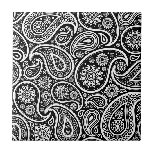 Carreau Modèle noir et blanc Vintage Paisley Damask (Devant)