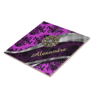 Carreau Modèle personnalisé joli magenta girly damask