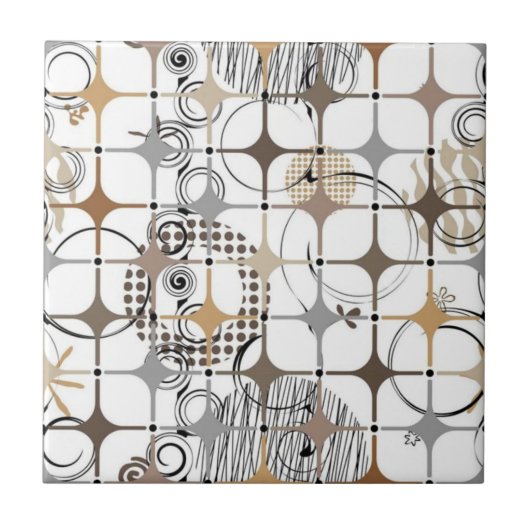 Carreau Modern Abstract Circles and Stars in Gold and Bron (Devant)