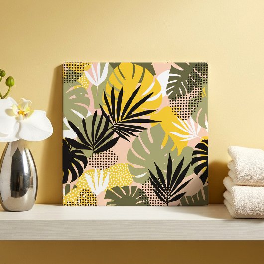 Carreau Modern Abstract Tropical Leaves & Polka Dots
