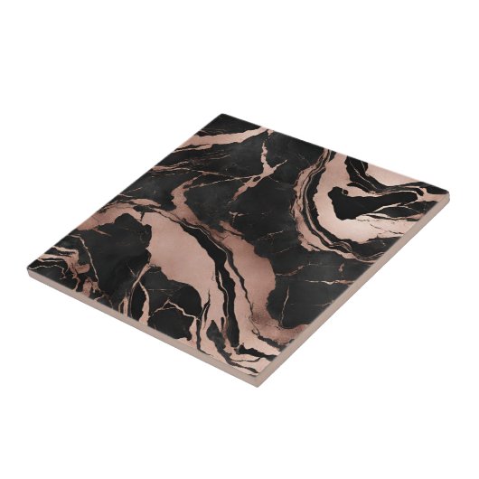 Carreau Modern Black Rose Gold Marble Pattern (Côté)