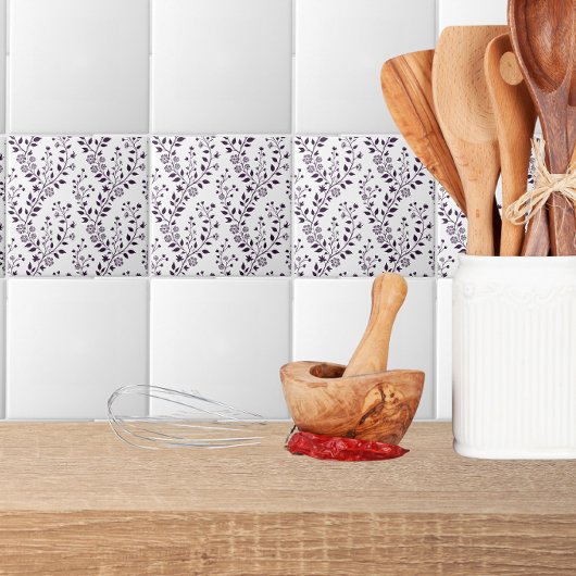 Carreau Modern Boho Floral Pattern Plum White