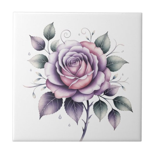 Carreau Modern elegant watercolor beautiful lavender rose (Devant)