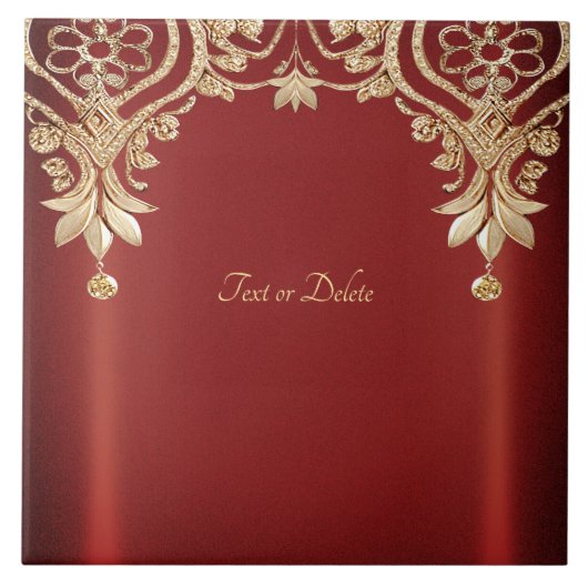 Carreau Modern Gold Red Floral Ceramic Tile (Devant)