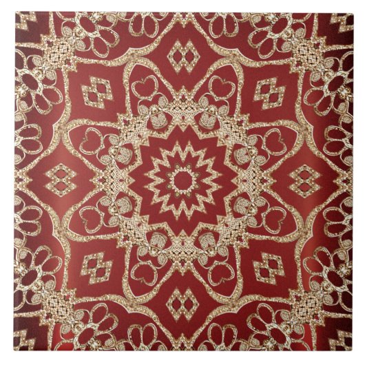 Carreau Modern Gold Red Floral Ceramic Tile (Devant)