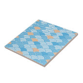 Carreau Modern Japanese Seigaiha Waves & Rising Sun (Côté)