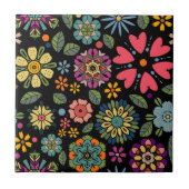 Carreau Modern Retro Floral Drawing Seamless Pattern Art (Devant)