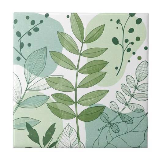 Carreau Modern Sage Green Botanical Leaf Pattern (Devant)