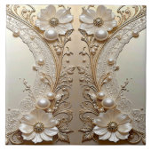 Carreau Modern White Flowers Pearls Ceramic Tile (Devant)