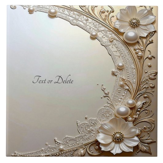 Carreau Modern White Flowers Pearls Ceramic Tile (Devant)