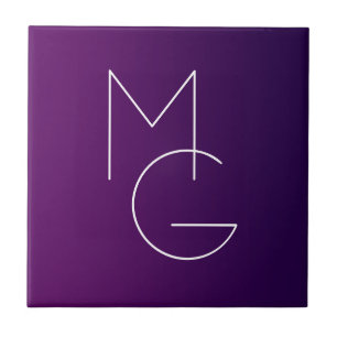 Carreau Moderne 2 Initiales Ombre Subtile Violet Foncé