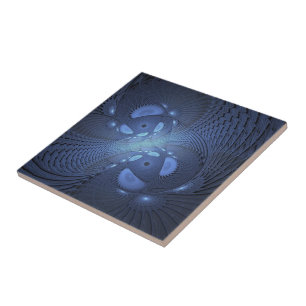 Carreau Moderne Abstrait tendance Dusk Blue Fractal Art