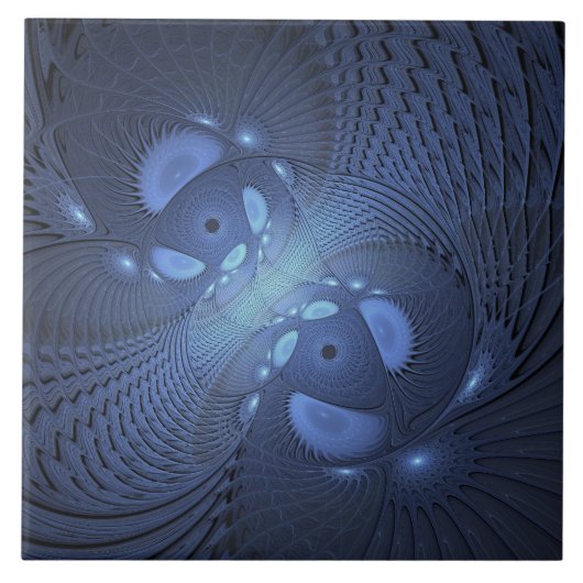 Carreau Moderne Abstrait tendance Dusk Blue Fractal Art (Devant)